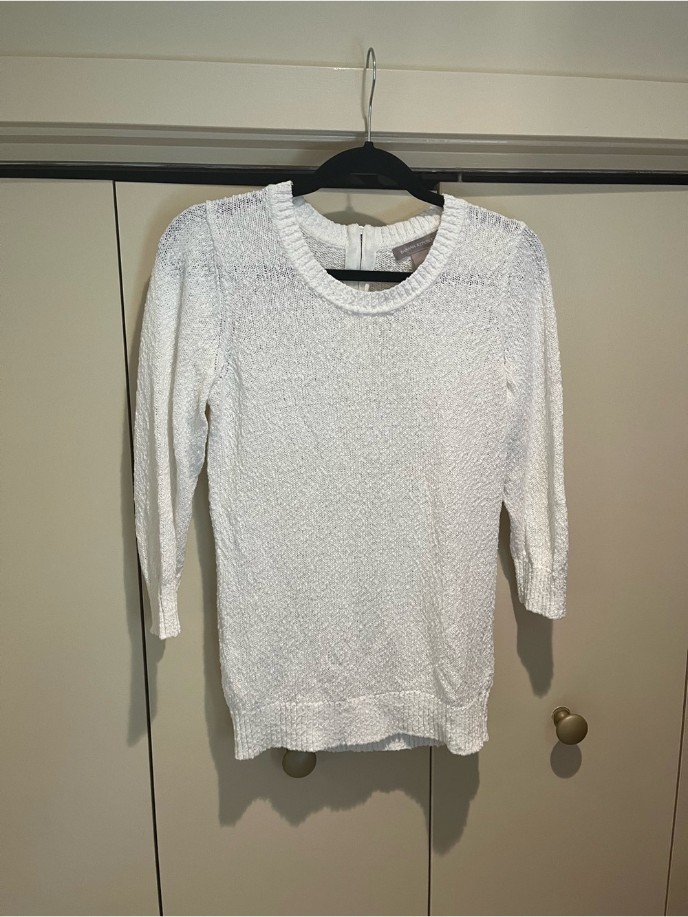 Banana Republic White Open-Knit Crew Sweater